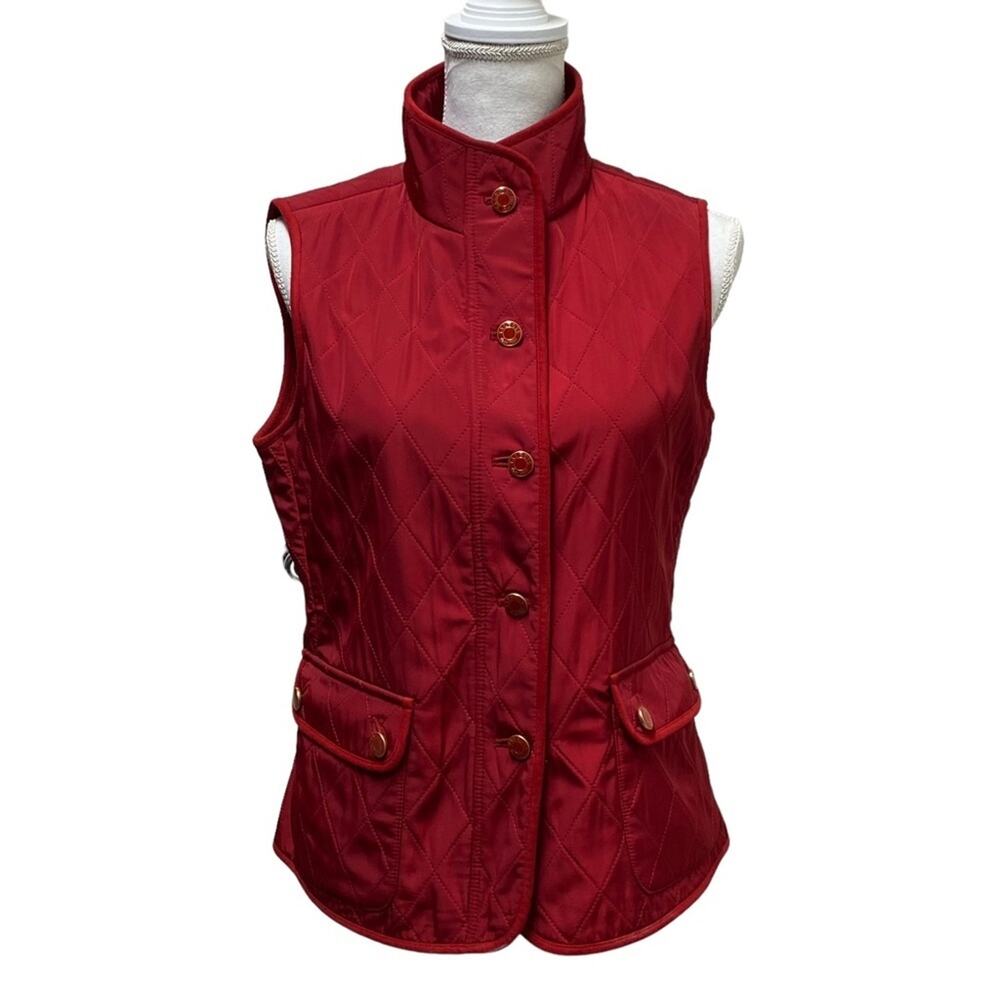 Talbots Vest Womens Small S Red Lightweight Button Front Pockets Casual Layer